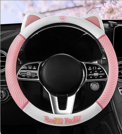 Women's Cartoon Steering Wheel Cover Comfortable, Breathable, Non-Slip All-Season Car Accessory Universal 15-inch Fit Suitable for Sedans, Pickup Trucks, and SUVs