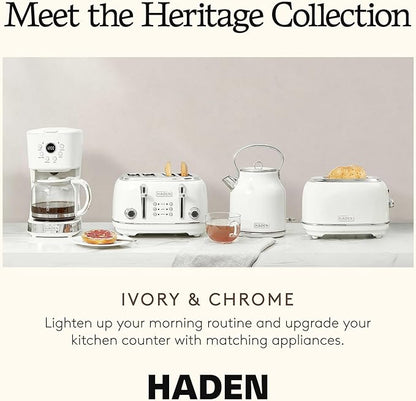HADEN Heritage Toaster with Extra Wide Slots, Ivory & Chrome