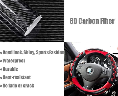 Sport Grip Car Steering Wheel Cover for Men Women, Non-Slip Breathable Carbon Fiber PU Leather Steering Wheel Protector 14.5~15 inch, Rubber Inner