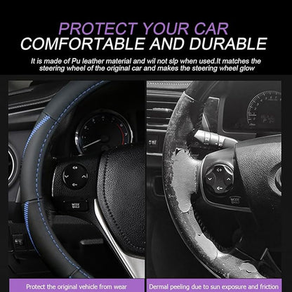 BELOMI Car Steering Wheel Cover, Anti Slip Leather Breathable Vehicle Protector, Comfortable Grip Automotive Interior Protective Guard Accessories, Universal for SUV, Sedan, Truck (Black/Blue)