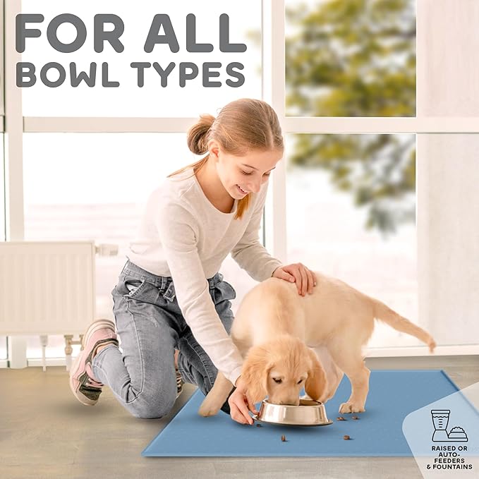 Dog Food Mat - 24x15 Raised Edges Dogs Mat for Food and Water Prevent Spill, Waterproof Cat Food Mats Protect Floors, Easy Clean Dog Bowl Mats for Food and Water, Silicone Pet Feeding Placemats