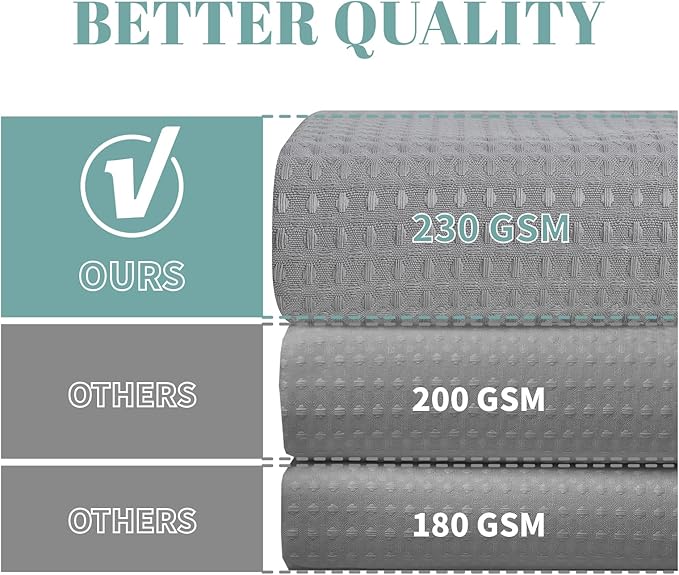 eachope Grey No Hook Waffle Weave Shower Curtain with snap-in Liner Replacement, 230GSM Waterproof Fabric Hotel Shower Curtain Set for Bathroom, Through Mesh Top Window,71Wx74H