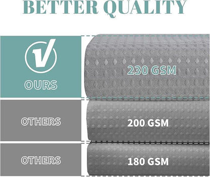 eachope Grey No Hook Waffle Weave Shower Curtain with snap-in Liner Replacement, 230GSM Waterproof Fabric Hotel Shower Curtain Set for Bathroom, Through Mesh Top Window,71Wx74H