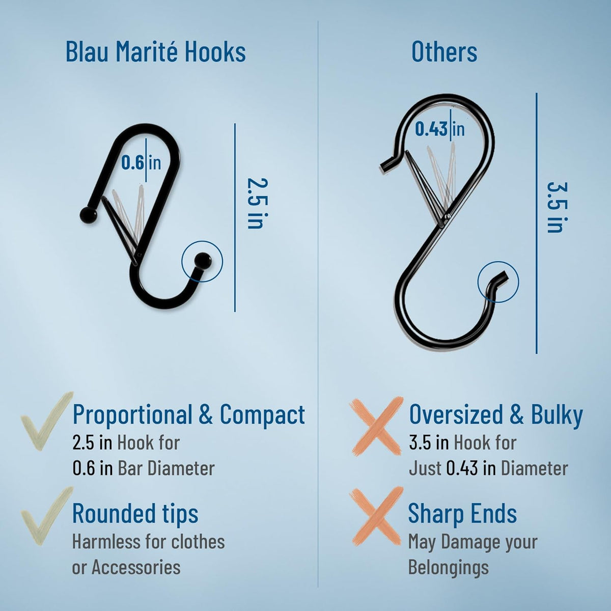 10-Pack Metal S Hooks for Hanging – Heavy-Duty S-Shaped Hook with Safety Buckle – Fits Bars up to 0.6 in – Anti-Drop Hooks for Kitchen, Pot Racks & Towel Bars – Black (Small)