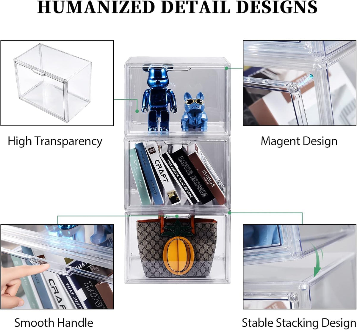 Purse Organizer for Closet, 4Pack Clear Stackable Storage Bins, Closet Organizers and Storage, Acrylic Display Case with Magnetic Door for Handbag Organzier, Heels, Collectibles