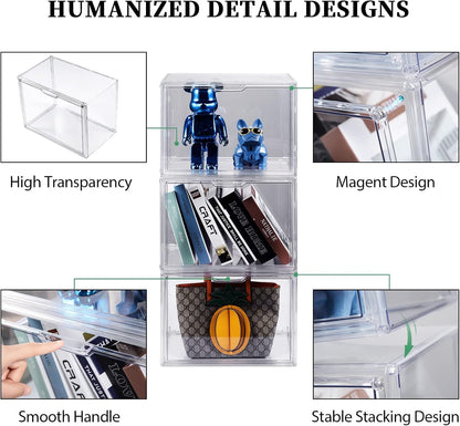 Purse Organizer for Closet, 4Pack Clear Stackable Storage Bins, Closet Organizers and Storage, Acrylic Display Case with Magnetic Door for Handbag Organzier, Heels, Collectibles