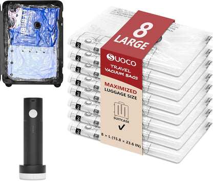 8 Large Travel Vacuum Storage Bags for Clothing with Rechargeable Electric Pump, Compression Packing Cubes Organizer for Luggage Suitcase, Space Saver Seal Bags for Vacation Cruise