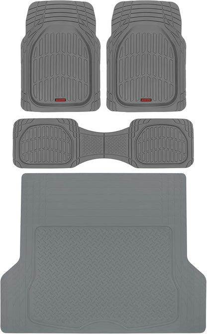 Motor Trend FlexTough™ Deep Dish Contours Rubber Car Floor Mats with Trunk Mat Cargo Liner, Front & Rear Combo Set fits Most Car SUV Van Coupe Sedan, Heavy Duty All Weather Trim to Fit