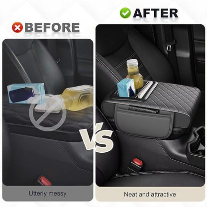 Center Console Cover Fit for Corolla Faux Leather Car Armrest Cushion with Storage Bags, Cup Holder ＆ Phone Storage Multifunctional Middle Console Cover(Grey)