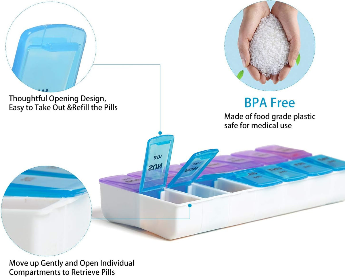 Weekly Pill Organizer 2 Times a Day, Zumd Pill Box 7 Day with Cute Quilted Fabric Zipper Case, Travel Pill Case Am Pm for Vitamin Medicine Organizer