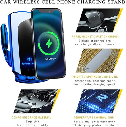 Wireless Car Charger Mount, 15W Automotive Electric Wireless Charger Holder, Car Air Vent Mount Bracket Fast Charging for Most Smartphone, Universal Car Accessories (Blue)