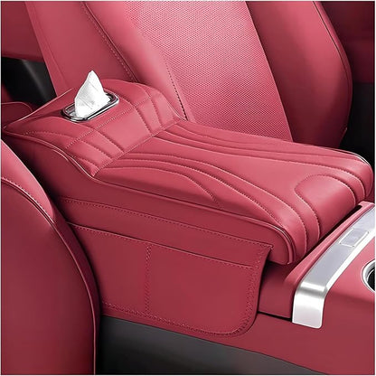 Car Center Console Cover for Lexus RX 350 2021-2023, Memory Foam Arm Rest Cushion Pad Waterproof Non-Slip Universal Interior Accessories with Pocket and Tissue Box,Red