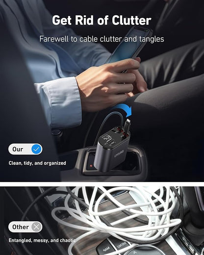 iPhone Car Charger 4 in 1 Fast USB Car Phone Charger 20W Double Lightning Retractable Cables 31.5 Inch and 2 USB Ports Car Charger Adapter for iPhone 17/16/15/14/13/12 Pro Max/XR/XS,Samsung,Pixel,iPad