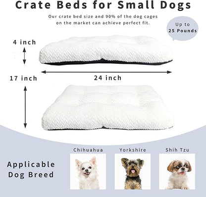Washable Dog Crate Pad for Small Dogs, Anti-Slip Puppy Kennel Dog Bed for Crate,Flat Soft Fleece White Pet Mat 24" x 18"