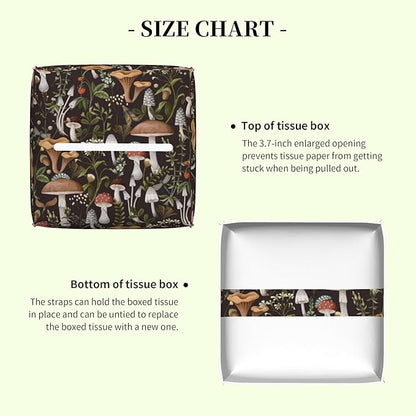 Autumn Mushroom Tissue Box Cover,Mushrooms and Field Plants Waterproof Leather Square Tissue Box Cover Case Facial Paper Organizer Dispenser Box Holder for Home Office Bathroom Vanity Countertop