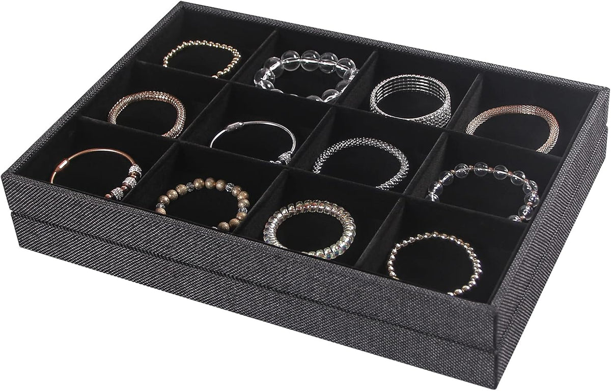 Julysky 2Pcs 12 Grids Stackable Jewelry Organizer Trays for Drawer,Bracelet Holder Box,Necklace Display Stand for Selling