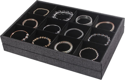 Julysky 2Pcs 12 Grids Stackable Jewelry Organizer Trays for Drawer,Bracelet Holder Box,Necklace Display Stand for Selling