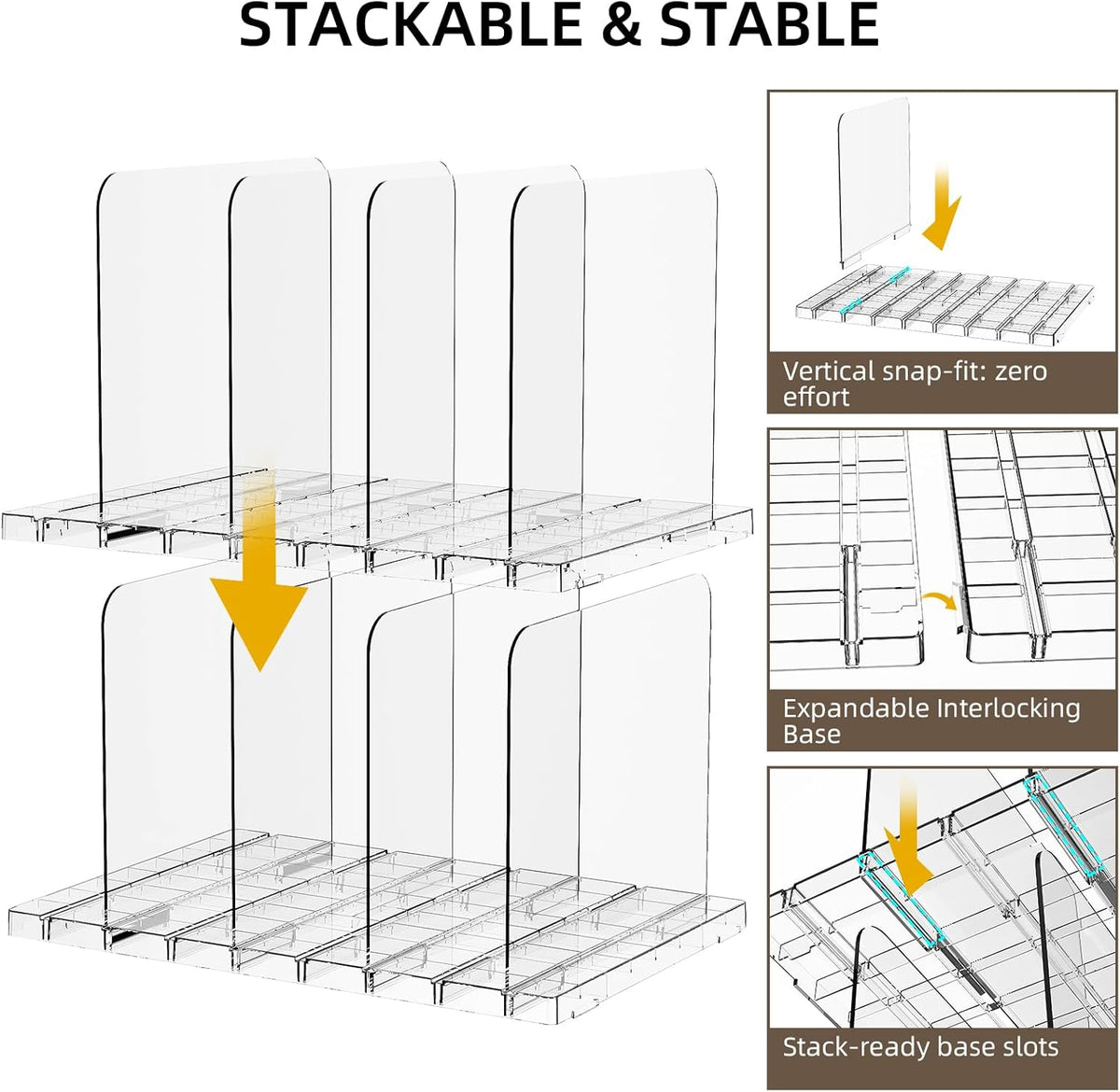 Bag & Purse Organizer for Closet Stackable Acrylic Shelf Dividers for Closet Organization, Clear Handbag Purse Storage Organizer Divider, Keep Clutch, Wallet, Pocketbook Upright, 6 Pack