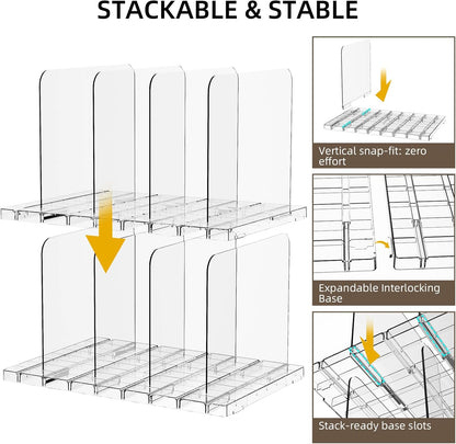 Bag & Purse Organizer for Closet Stackable Acrylic Shelf Dividers for Closet Organization, Clear Handbag Purse Storage Organizer Divider, Keep Clutch, Wallet, Pocketbook Upright, 6 Pack