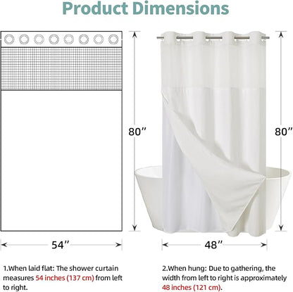 eachope Stall Cream No Hook Waffle Weave Shower Curtain with snap-in Liner Replacement, 230GSM Waterproof Fabric Hotel Shower Curtain Set for Bathroom, Through Mesh Top Window,54Wx80H