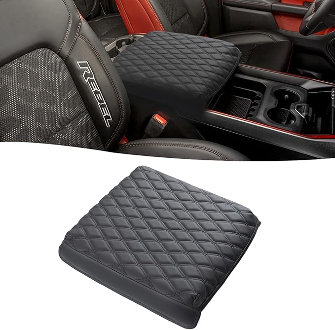 GIANT PANDA Custom Fit Center Console Cover for Dodge RAM 2009-2023 with Bucket Console- Waterproof Faux Leather Armrest Center Cover - Full Protection - Black