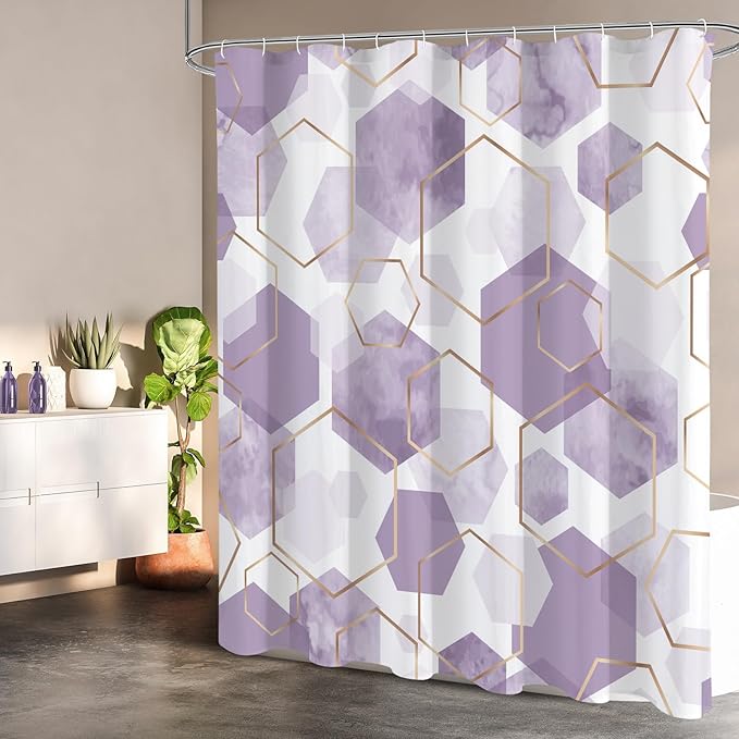 Litabel Modern Small Stall Shower Curtain for Bathroom, Lavender Purple Geometric Art Decor Waterproof Bath Curtain, Abstract Fabric Shower Curtain Sets for Home Decor, 36x72 Inch