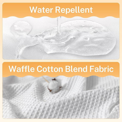 River Dream White Fabric Shower Curtain Set, Cotton Blend, Waffle Weave, with Snap in Replacement Liner，71 x 74 inches