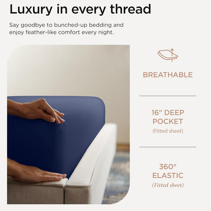 Threadmill Twin Sheet Set |656 Thread Count 100% Supima Cotton Sheets for Twin Mattress |Solid Sateen Twin Bed Sheets Set | 16” Deep Pocket | Soft Breathable 3-Piece Cooling Sheet Set | Folkstone Blue