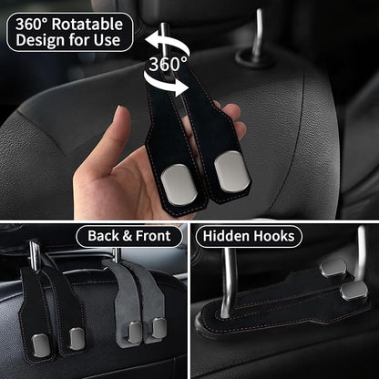 Car Seat Headrest Hooks for Purses and Bags, 4 Pack Bag Purse Holder for Car With Double Metal Hooks, Car Purse Hanger, Headrest Back Seat Handbags Hook Cute Hanging Accessories, Black