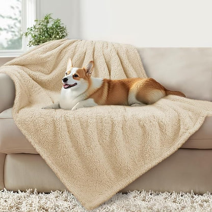 Luciphia Waterproof Pet Blanket for Medium Large Dogs Soft Cat Sherpa Calming Thick Cover Leakproof Cozy Puppy Sofa Bed Car Couch Protector(Beige,80x63 inches)