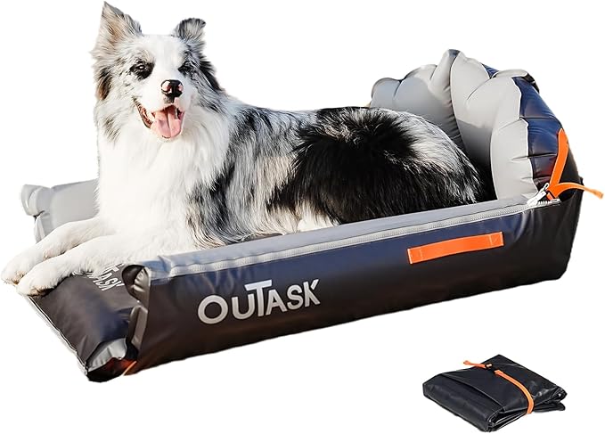 outask Inflatable Outdoor Dog Bed Waterproof,Portable Camping Cot for Large Dogs,Cooling Pet Bed with TPU Fabric Chew Proof Crate Bed Washable (Medium)