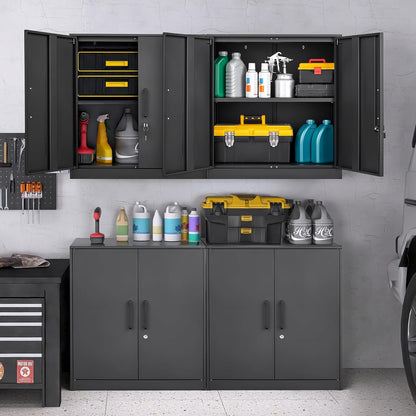 LUCYPAL Metal Storage Cabinets with 2 Doors and Handle,Steel Locking Storage Cabinet with Adjustable Shelves,Tool Cabinet for Office,Home, Garage (Black)