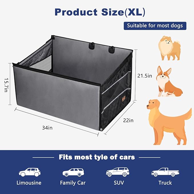 MIXJOY XL Dog Car Seat for Large Medium Dogs, Back Seat Extender for Pets, Waterproof Pet Carseat for Medium Sized Dog, Hammock for Pet, with Storage Pocket for Cars/SUV/Truck(XL)