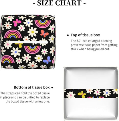 POIUBLE Leather Tissue Box Holder Rainbow Daisy Flower Tissue Box Cover Square Waterproof Tissue Holder Organizer Modern Napkin Holder for Bedroom Dresser Night Stand Office Desk