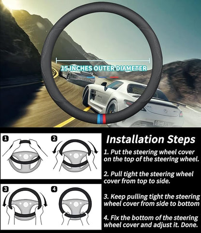 Custom-Fit for Volkswagen Steering Wheel Cover, Premium Leather Car Steering Wheel Cover with Logo, Non-Slip, Breathable, for Volkswagen Accessories (D-Style,for Volkswagen)