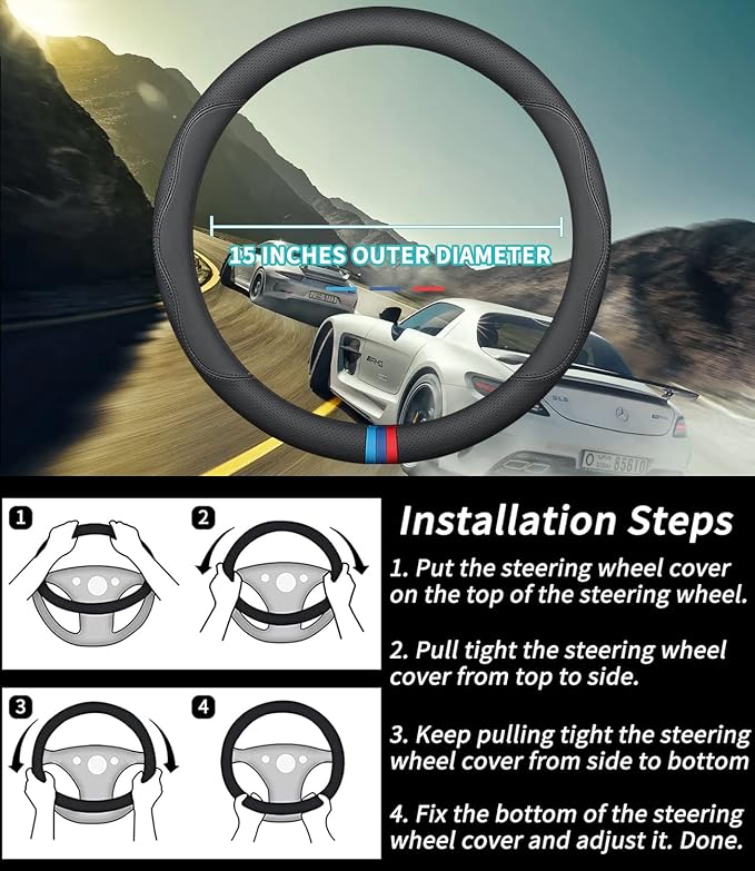 Custom-Fit for Mini Steering Wheel Cover, Premium Leather Car Steering Wheel Cover with Logo, Non-Slip, Breathable, for Mini Accessories (D-Style,for Mini Cooper)