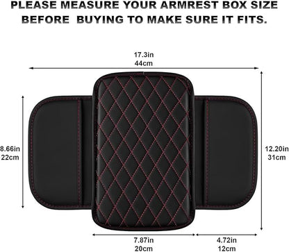 Upgraded Car Center Console Cover Fit for RAV4 Faux Leather Car Armrest Cover Cushion with 2 Storage Bags,Car Armrest Storage Box Interior Accessories(Black&Redline)