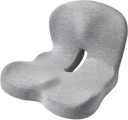 Gray Car Seat Cushion, Ergonomic Memory Foam, Lumbar Support, Non-Slip, 15.7 X 16.9 X 11.4 in, Breathable for Car and Office