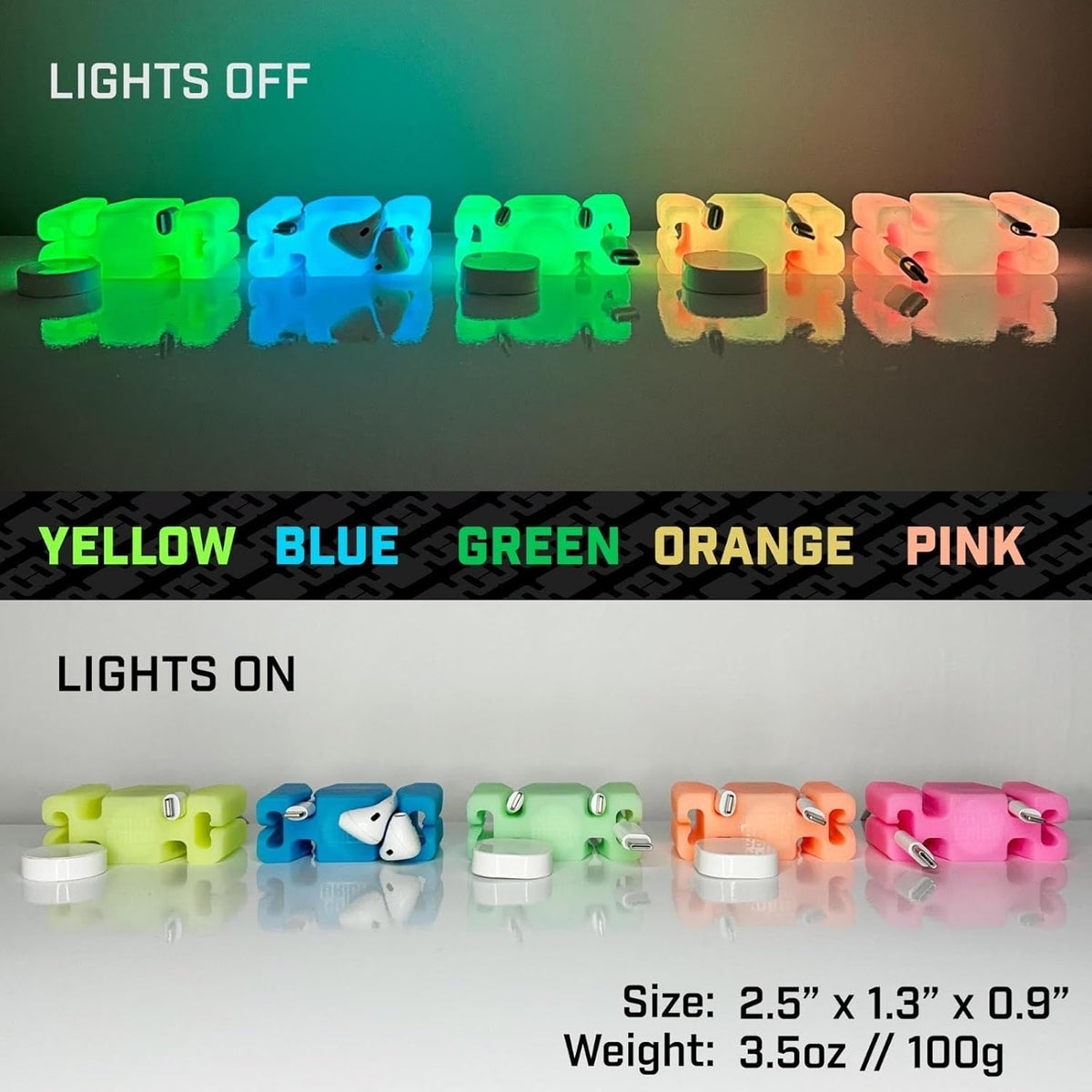 GlowBrick Stocking Stuffers for Adults Cord Management Weighted Cord Holder Cable Wrap Phone Stand - Glow-in-The-Dark Gadget Organizer for Nightstand. Gift for Men, Silicone. Glowing Blue