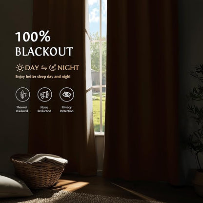 Beauoop 100% Blackout Curtains 63 Inch Long 2 Panels