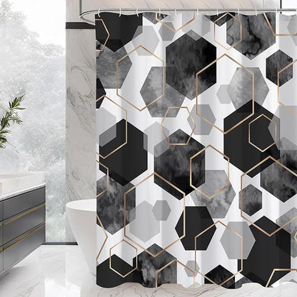 Litabel Black and Grey Modern Shower Curtain for Bathroom, Geometric Art Decor Waterproof Bath Curtain, Abstract Fabric Shower Curtain Sets for Home Decor, 72x72 Inch