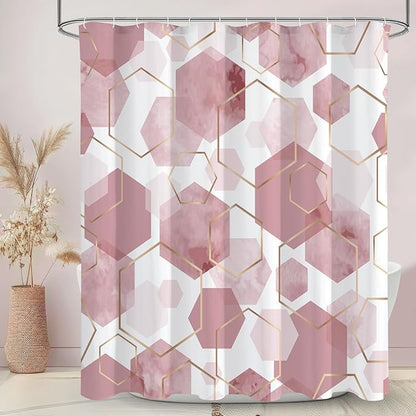 Litabel Modern Extra Long Shower Curtain for Bathroom, Pink Geometric Art Decor Waterproof Bath Curtain, Abstract Fabric Shower Curtain Sets for Home Decor, 72" W x 84" L Inch