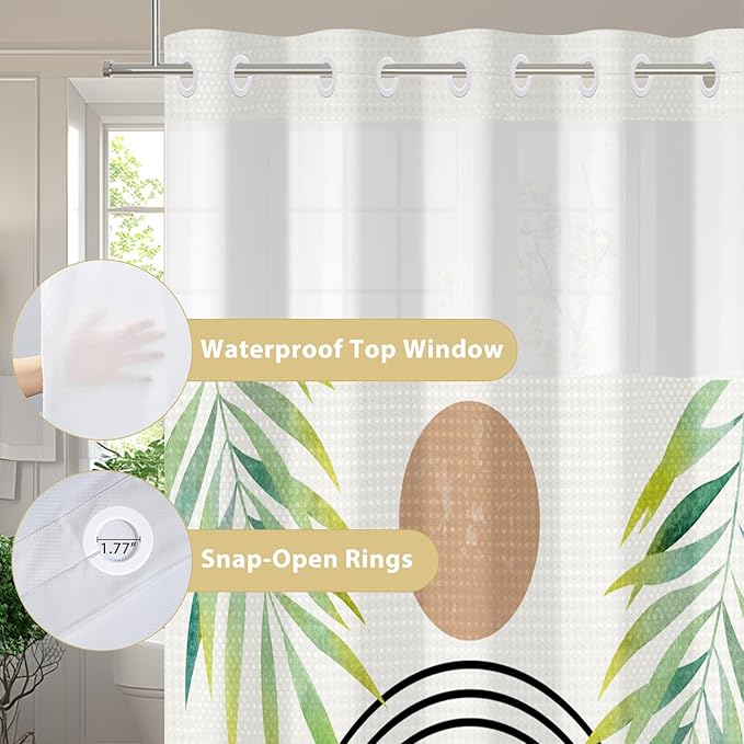 GICDSU No Hook Shower Curtain with Snap in Liner, Waffle Shower Curtain Set for Bathroom, Mid Century Style with Semi-Sheer Top Window, Waterproof & Washable, 59" W x 75" L
