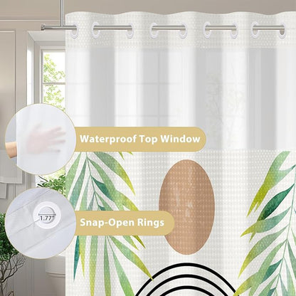 GICDSU No Hook Shower Curtain with Snap in Liner, Waffle Shower Curtain Set for Bathroom, Mid Century Style with Semi-Sheer Top Window, Waterproof & Washable, 71" W x 86" L