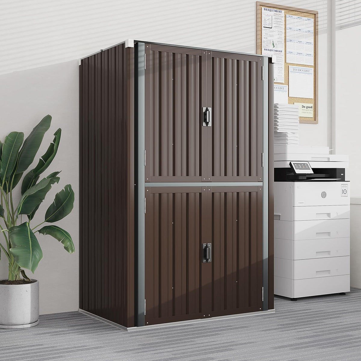 AECOJOY Outdoor Storage Cabinet Waterproof with Shelves, Large Brown Lockable Outdoor Cabinet, Tall Vertical Storage Cabinet Shed Weatherproof Outdoor Cabinets Garden Sheds & Outdoor Storage Clearance