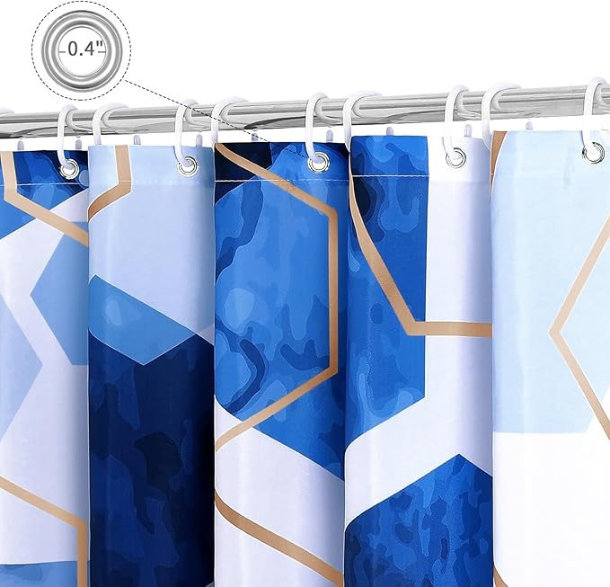 Litabel Modern Extra Long Shower Curtain for Bathroom, Royal Blue Geometric Art Decor Waterproof Bath Curtain, Abstract Fabric Shower Curtain Sets for Home Decor, 72x84 Inch