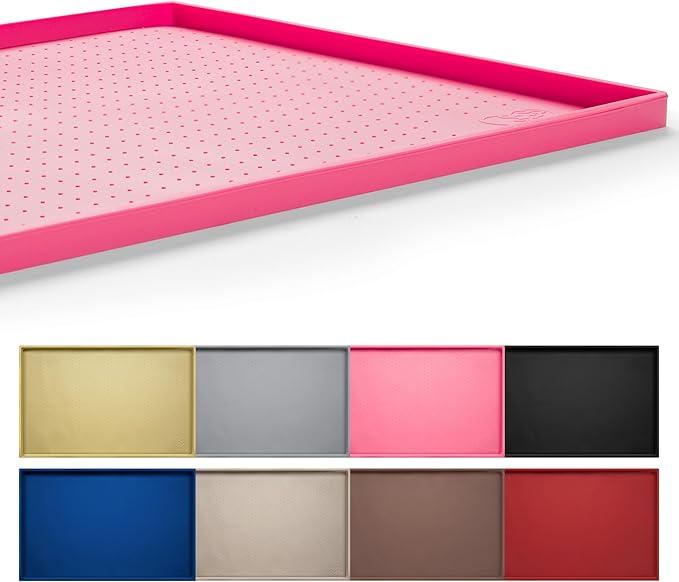 Hubulk Dog Feeding Mat,100% Waterproof Food Grade Silicone Pet Food and Water Bowl Placemat,Dishwasher, High Raised Edge to Prevent Spills,Nonslip Tray to Stop Messes on Floor (19"x12"x0.5", Pink)