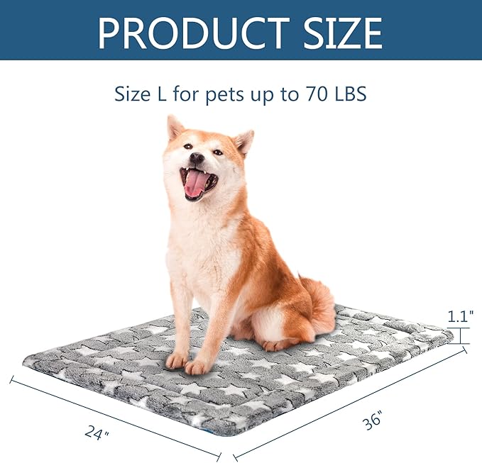 KROSER Fancy Crate Pad Bed Mat Reversible (Cool & Warm), Machine Washable, for Small to XXX-Large Dogs, Grey, Navy, Star Pattern