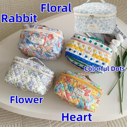 Fcteap Makeup Bag Travel Essentials Quilted Cosmetic Toiletry Pouch Organizer Insert for Women Dorm Room Essential Gift Large Capacity Opening Lightweight Cute Aesthetic Portable 2PCS (Heart)