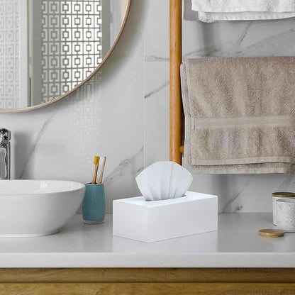 SILUT Tissue Box Cover Rectangle, Tissue Box Holder Decorative, Acrylic Tissue Box Cover, Tissue Holder for Bathroom, Home, Restaurant, Kitchen - Matte White